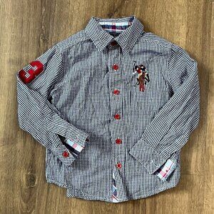 US Polo Assn Blue Gingham Embroidered Long Sleeve Button #3 Shirt Sz 3T